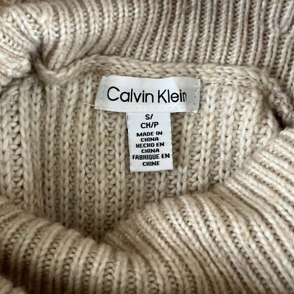 Calvin Klein Cream Cable Knit Turtleneck Sweater S Chunky Cozy Rory Gilmore Y2K - Picture 5 of 11